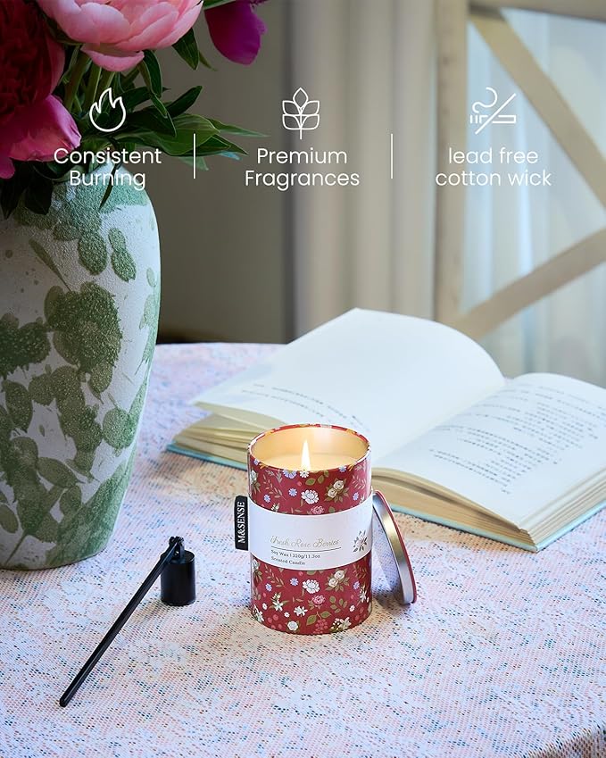 M&SENSE Fresh Rose Berries Scented Candle, Medium Jar Candle 11.3oz Natural Soy - Image 4