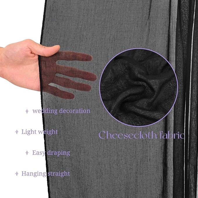 6 Panels Black Ceiling Drapes for Wedding, 5ftx15ft Ceiling Drapes Cheesecloth - Image 4