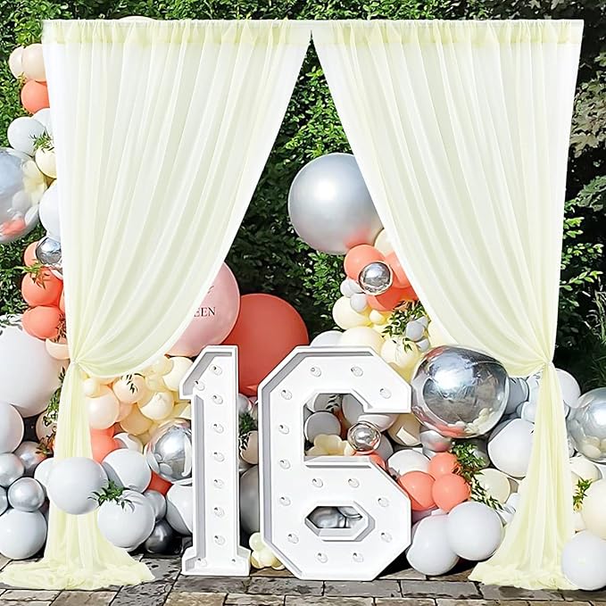 PARTISKY 10ftx10ft Ivory Chiffon Sheer Backdrop Curtains, Wrinkle-Free Wedding - Image 6