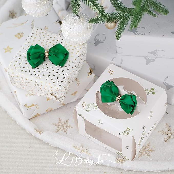 Hunter Green Ribbon Bows 4'' Premade Satin Bow, Gift Bows - Image 6