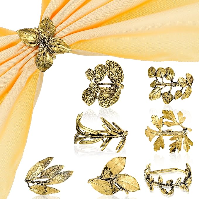 Cunhill 8 Pieces Herb Napkin Rings Set Vintage Leaf Napkin Holders Rings Glossy by Cunhill