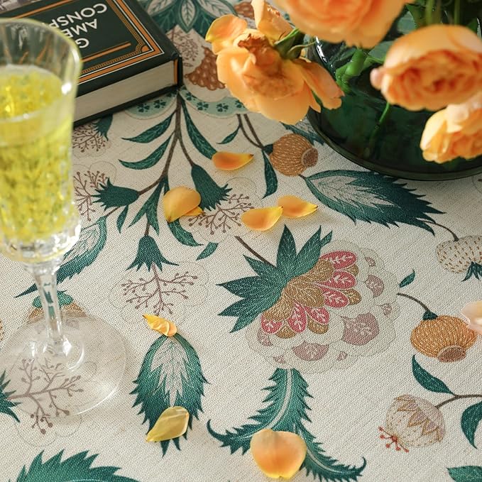patdrea Designer Green Long Rectangle Table Cloth, Vintage Italian Floral - Image 4