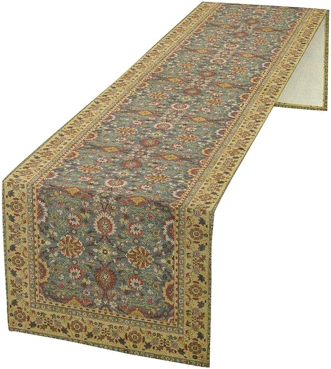 Boho Floral Vintage Beige Blue Table Runner, Retro Flower Rustic Country by Unknown