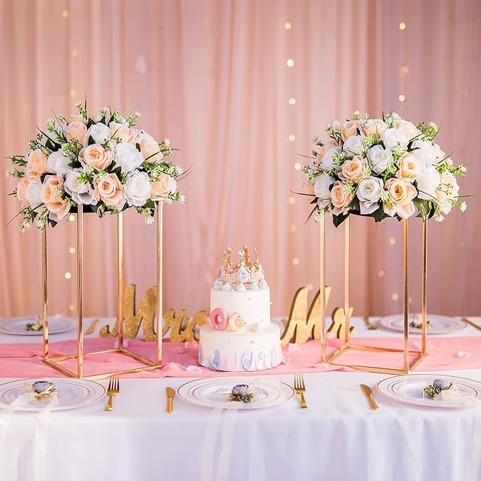 Gold Flower Stand for Table: 15.7” Tall Centerpiece Stand for Wedding Table - Image 2