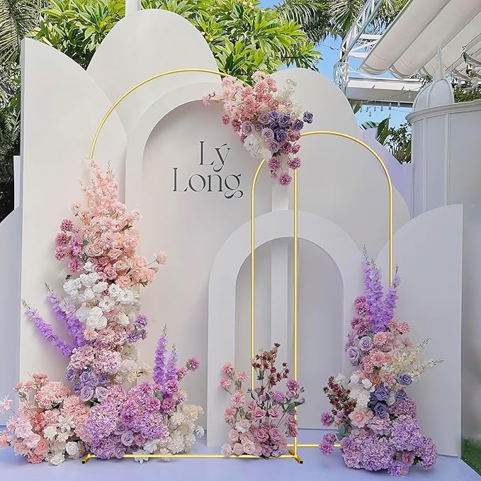 Wedding Arch Backdrop Stand Set of 2 Aluminum Gold Arched Frame - Image 6