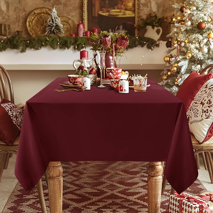 sancua 2 Pack Burgundy Tablecloth 54 x 54 Inch, Stain and Wrinkle Resistant - Image 3