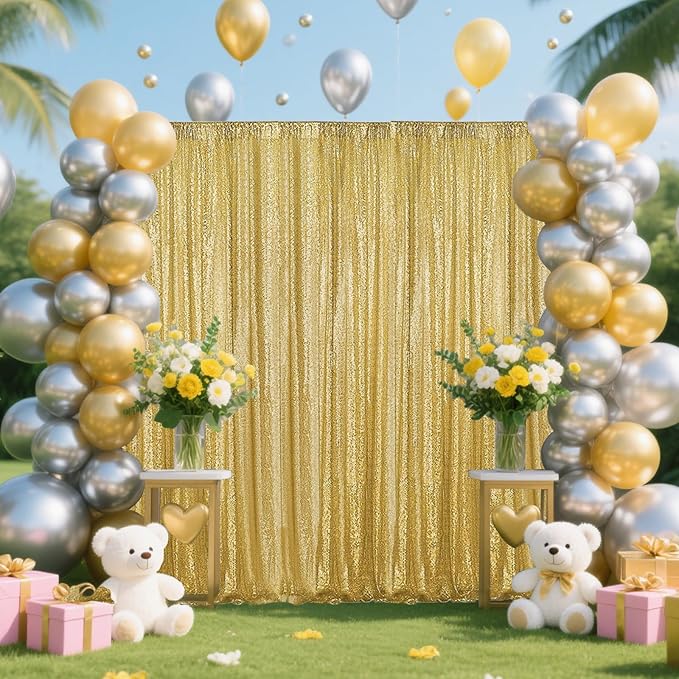 Gold Sequin Backdrop Curtain 2 Panels 2FTx8FT Glitter Photography Backdrop - Image 3