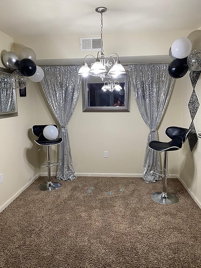 Silver Sequin Backdrop Curtains 2 Panels 4FTx8FT Wedding Photo Backdrop Drapes - Image 2