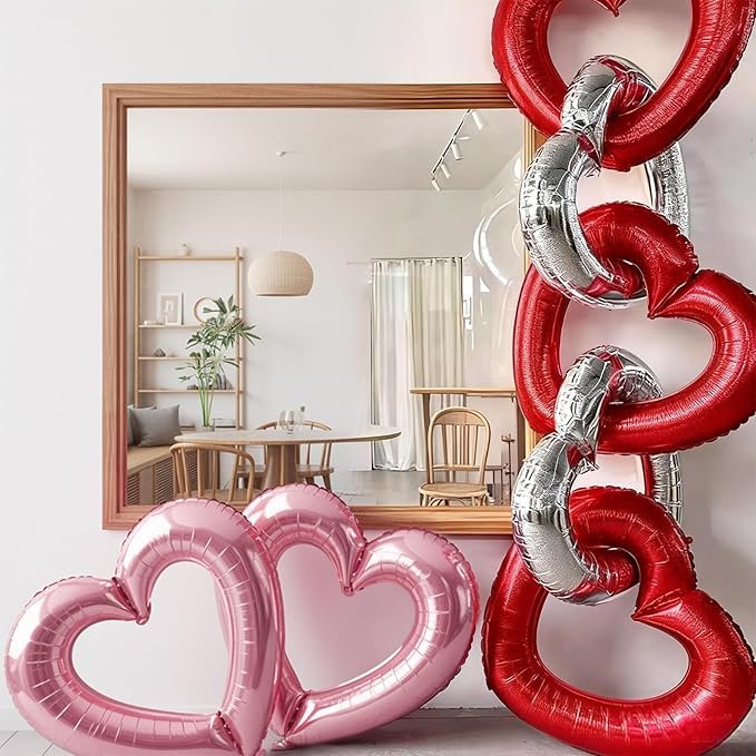 Pink Red Silver Heart Balloons - Image 3