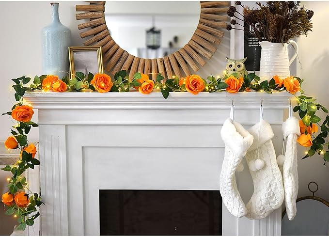 FiveSeasonStuff 29 Ft 4 Pack Mandarin Orange Rose Silk Flower Garland - Image 3