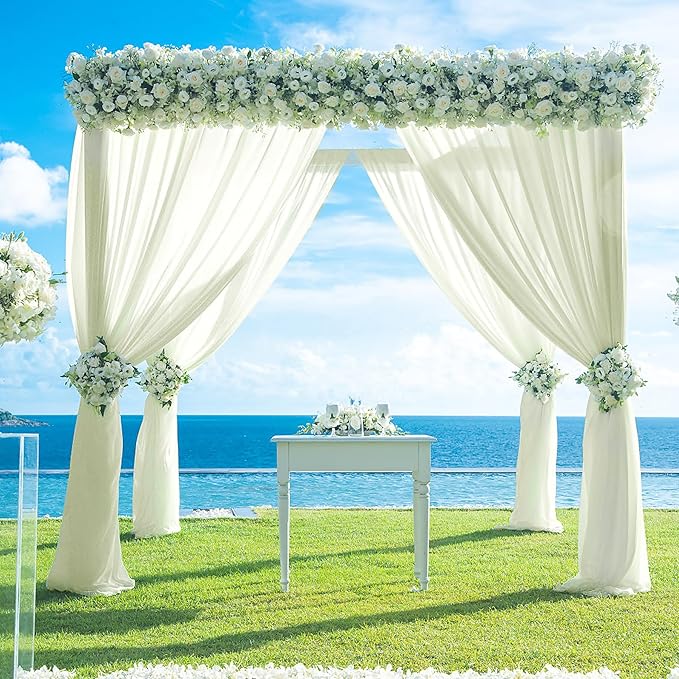 PARTISKY 10ftx10ft Ivory Chiffon Sheer Backdrop Curtains, Wrinkle-Free Wedding - Image 3