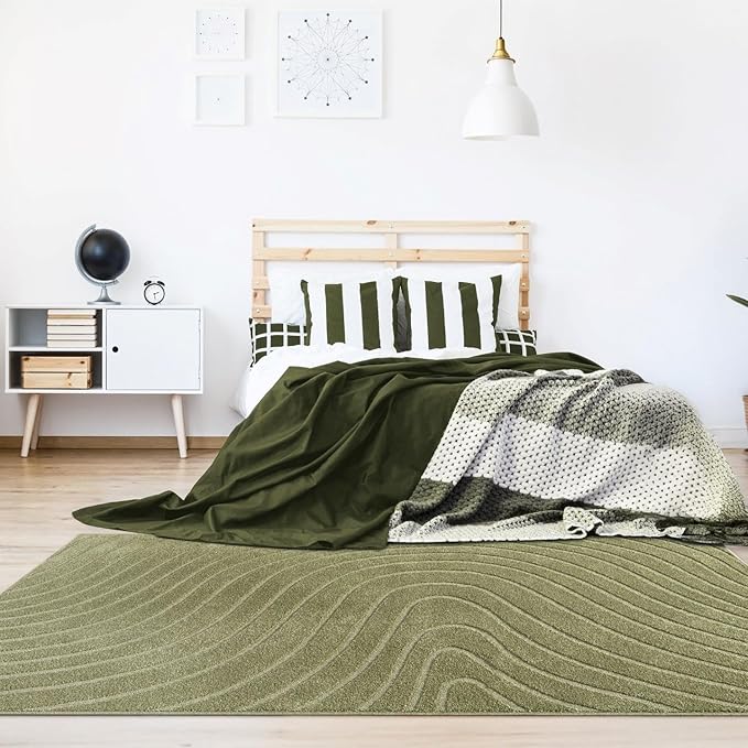 LUXE WEAVERS Modern Geometric Wave Green 8x10 Area Rug, Contemporary Stain - Image 8