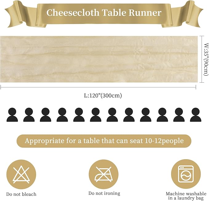 Cheesecloth Table Runner 10FT Long Boho Gauze Table Runner Rustic Sheer Runner - Image 2
