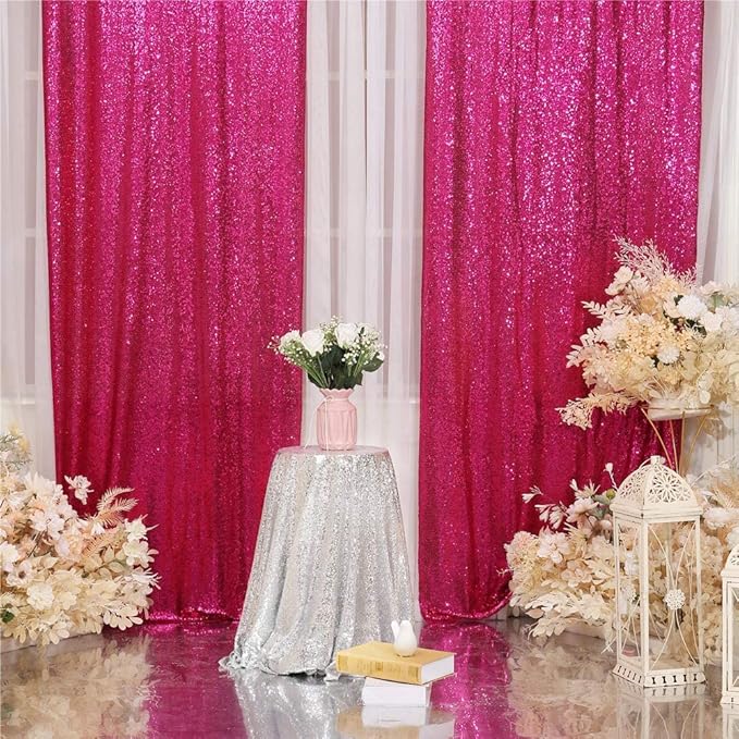 Eternal Beauty Hot Pink Sequin Backdrop Curtains, Shimmer Back Drop - Image 4