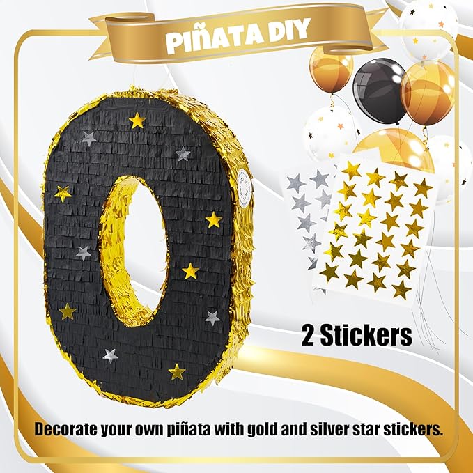 PCFING 20 Inch Number 0 Piñata Gold Black - Image 3