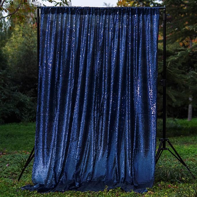 Navy Blue Sequin Backdrop Curtains 1 Panel 8FTx8FT Glitter Navy Blue Photo by WISPET