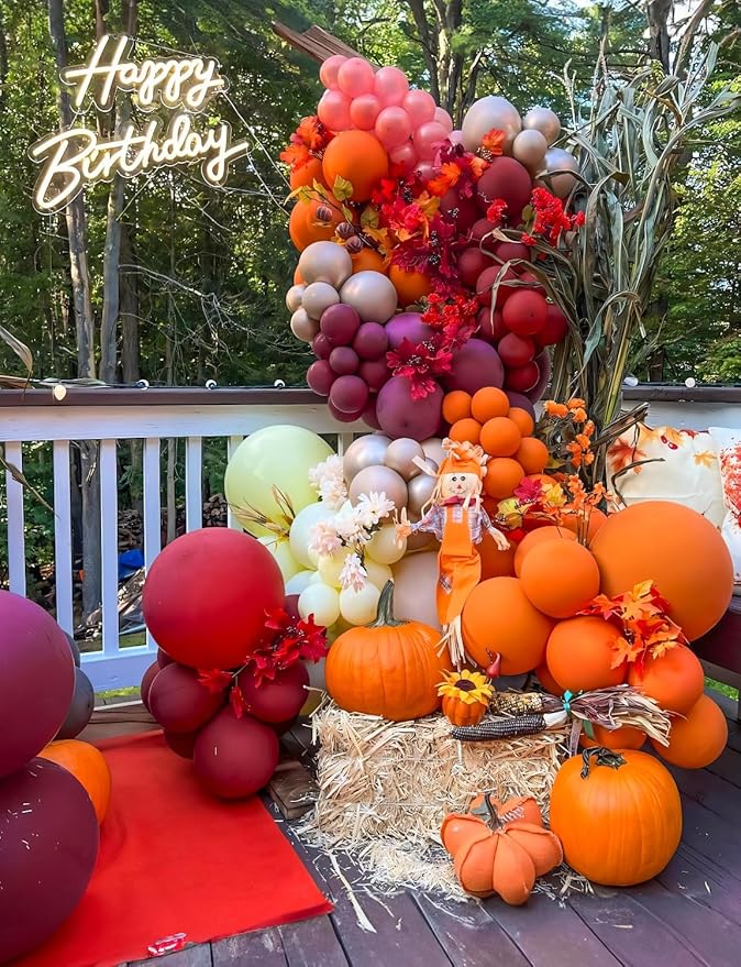 Fall Balloons, 12 Inch Thanksgiving Balloons Set Burgundy Orange Metallic Gold - Image 2