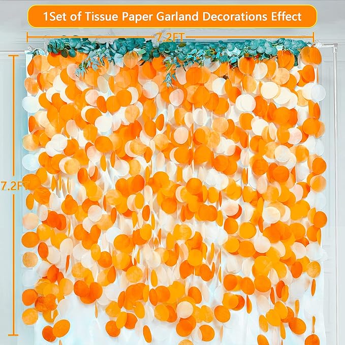 205 Ft Orange Party Decorations Big Circle Dots Backdrop Garland Ombre Orange - Image 3