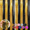 2 Pack Gold and Black Foil Fringe Curtains Streamers 3.3 x 8.2 ft, Tinsel by Profasion