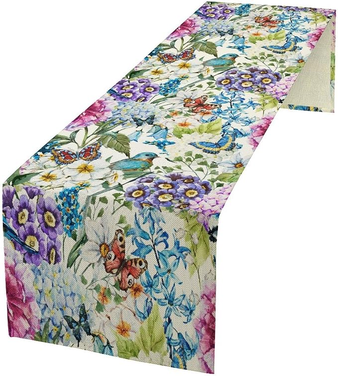 Brown Bird Floral Table Runner Spring Flower Kitchen Table Decoration Suitable by ICMOLYYENLO