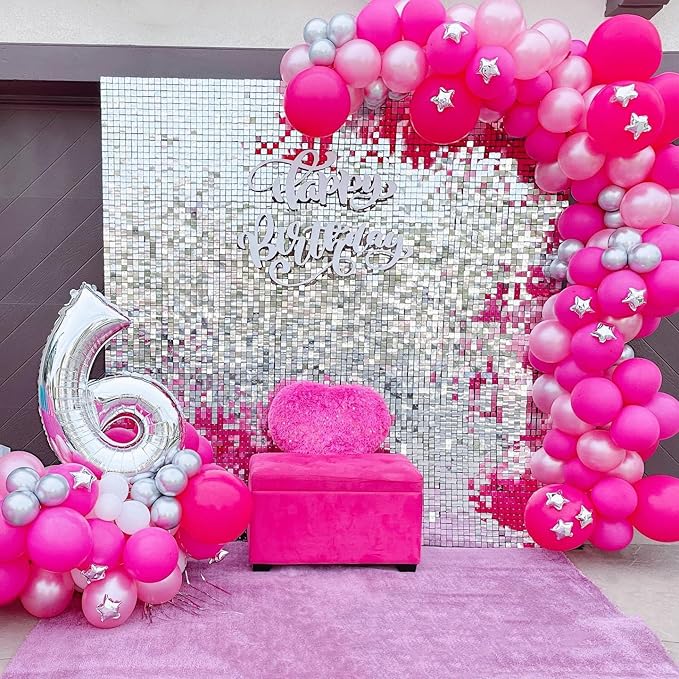 Qcity Silver Shimmer Wall Backdrop 24PCS, Square Sequin Glitter Backdrop Panel - Image 6
