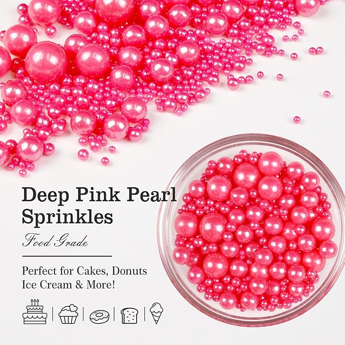 Deep Pink Pearl Sprinkles, Edible Candy Sugar Pearls, 150g/5.29oz, Baking Cake - Image 5