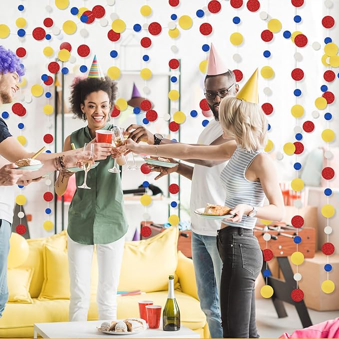 Outus 5 Pieces Colorful Dots Paper Garland Round Glitter Garland Hanging - Image 7