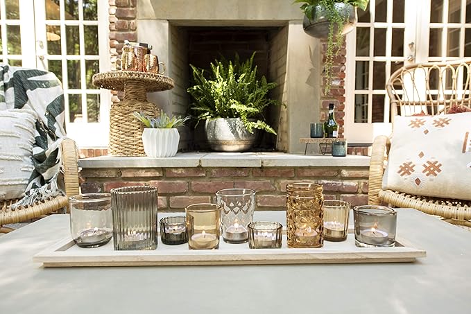 Wood Tray with 9 Brown Glass Votive Holders - Image 2