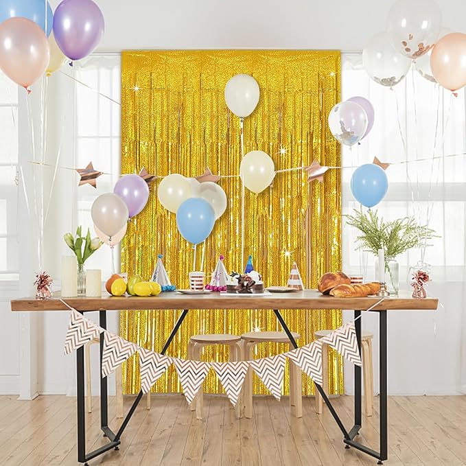 Tinsel Curtain Party Backdrop Gold Birthday Decorations 2 Packs Glitter Foil - Image 6