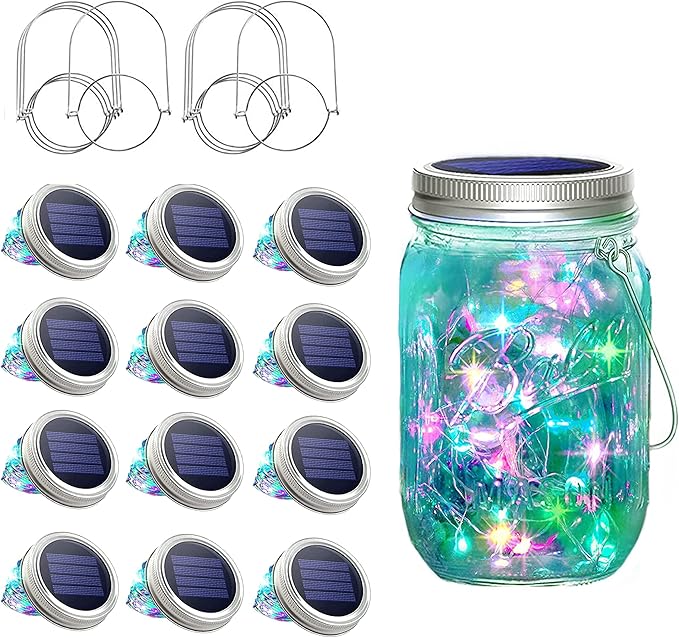 SunKite Solar Mason Jar Lights, 12 Pack 30 LED Waterproof Fairy Firefly Jar by SunKite