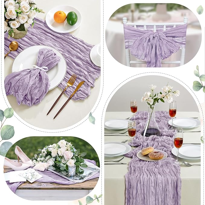 6 Pack Purple Cheesecloth Table Runner 10FT Long Boho Gauze Table Runner Rustic - Image 6