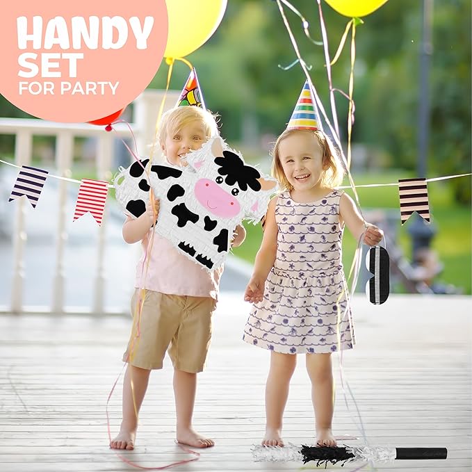 Milk Cow Pinatas Bundle with a Blindfold and a Bat, Mexican Theme Parties - Image 5