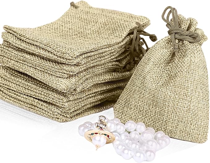 LYSXP 50PCS Burlap Bags with Drawstring，3x4 Inch Cream color Drawstring Gift by Organzabags
