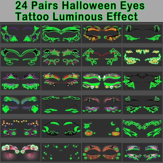 24 Pairs Halloween Luminous Eye Shadow Temporary Tattoos, Eyeliner Tattoo - Image 4
