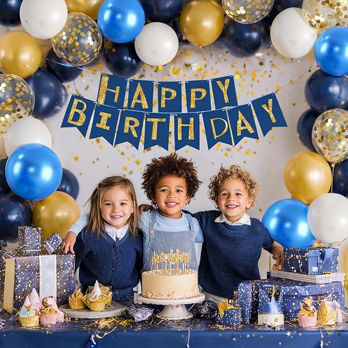 Navy Blue and Gold Confetti Balloons - Image 7