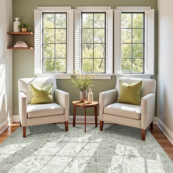 Sage Vintage Area Rug 4x6 for Living Room Bedroom, Washable Distressed - Image 4