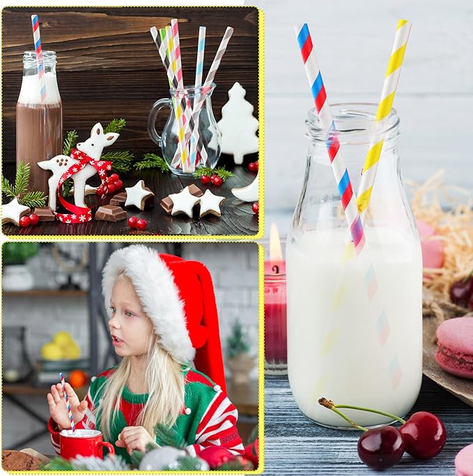 Eaasty 1200 Pcs Colored Paper Straws Bulk Disposable Striped Drinking Paper - Image 7