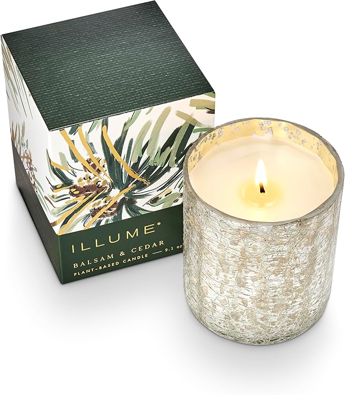 ILLUME Small Boxed Crackle Glass Candle, Balsam & Cedar - Image 8