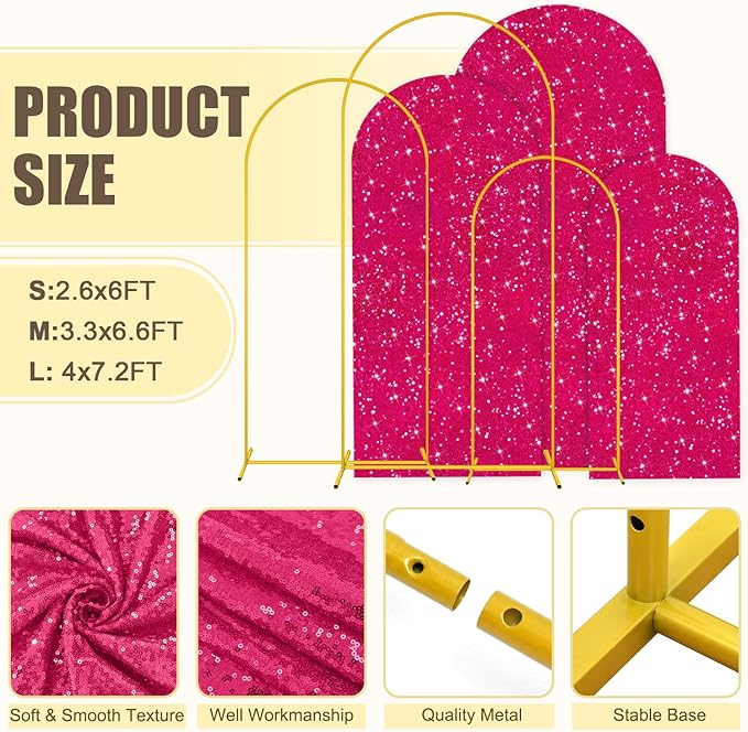 MODFUNS Metal Arch Backdrop Stand and Cover Set 6&6.6&7.2ft Hot Pink Sequins - Image 3