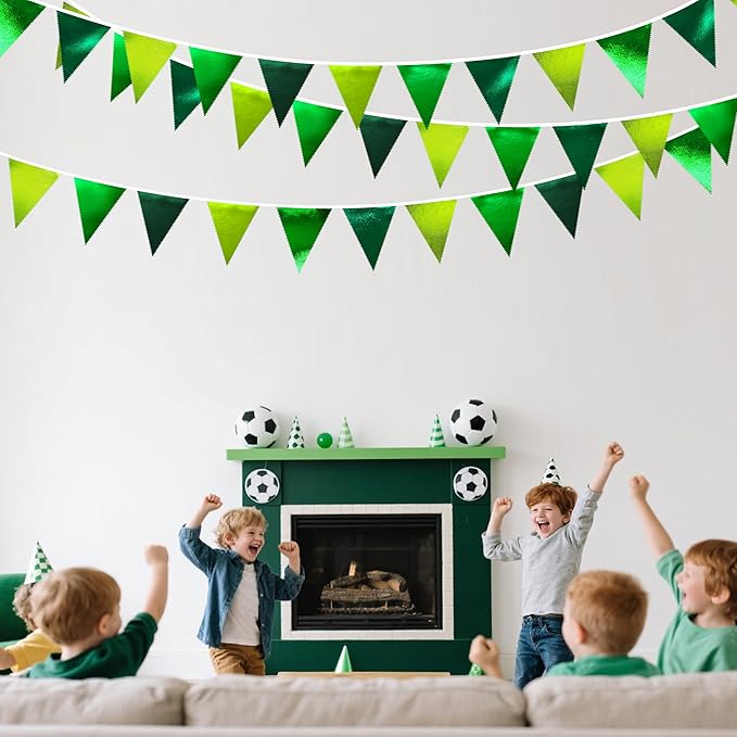 Gradient Green Party Decorations Metallic Fabric Ombre Green Triangle Pennant - Image 6