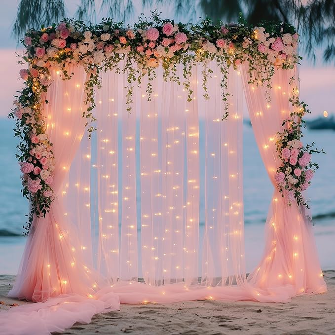 Fomcet Peach Tulle Backdrop Curtains - Image 7