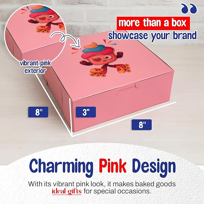 MT Products Custom Printed Pink Cupcake Boxes 8" x 8" x 3" - Image 2
