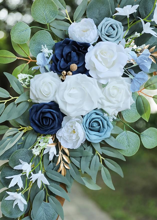 Artificial Dusty Blue Wedding Arch Flower Swags Set of 2 - Image 9