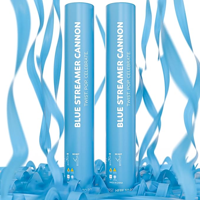 2 Pack Streamer Cannon Confetti Poppers | Biodegradable Blue Confetti | TUR by TURPartySupplies