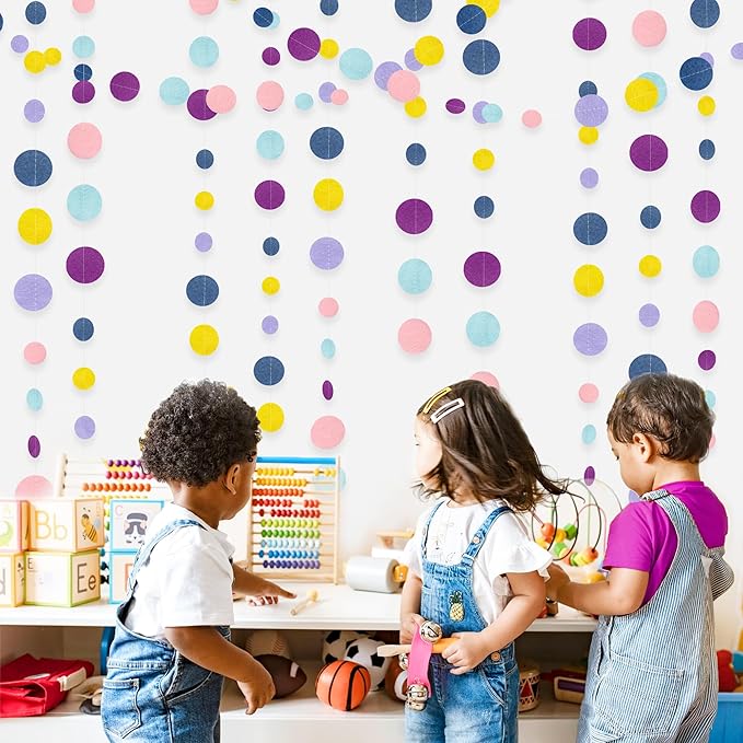 Oh Happy Day Decorations Navy Blue Yellow Purple Pink Boho Felt Circle Dot - Image 5
