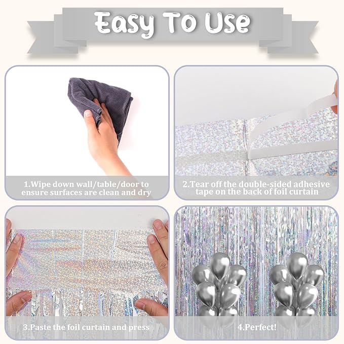 2 Pack Laser Silver Tinsel Foil Fringe Curtains, Metallic Tinsel Party - Image 4