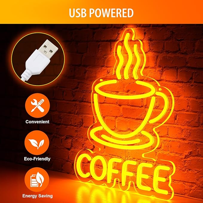 Coffee Neon Sign for Wall Decor, Dimmable USB Powered Bright Led Signs for - Image 4