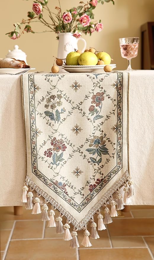 patdrea Designer Vintage Floral Linen Extra Long Table Runner 118 Inch Long - Image 9