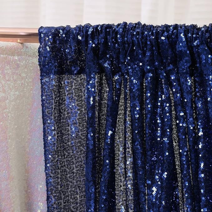 Poise3EHome 2Pcs 2Ft x 8Ft Navy Blue Sequin Backdrop Curtain, Memorial Day - Image 5