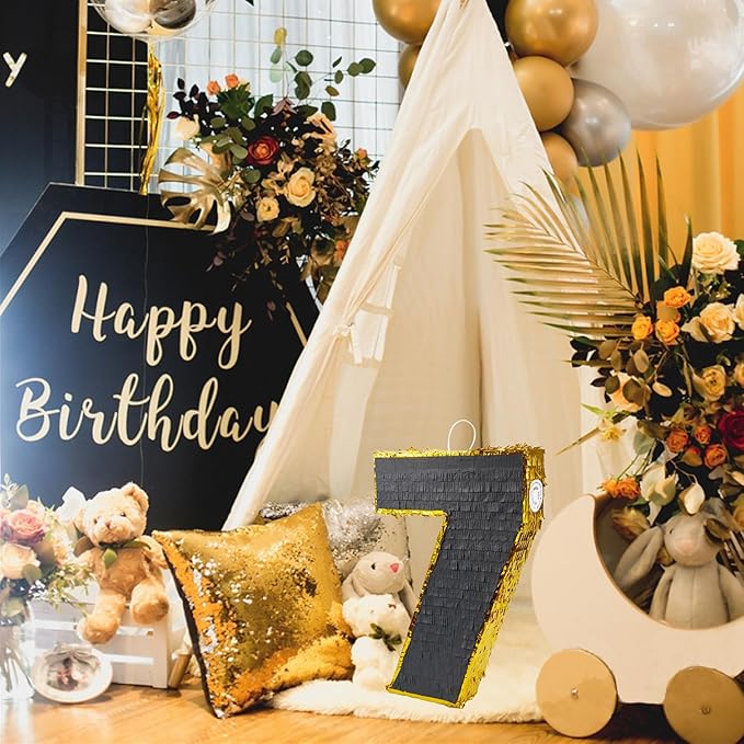 PCFING 20 Inch Number 7 Piñata Gold Black - Image 6